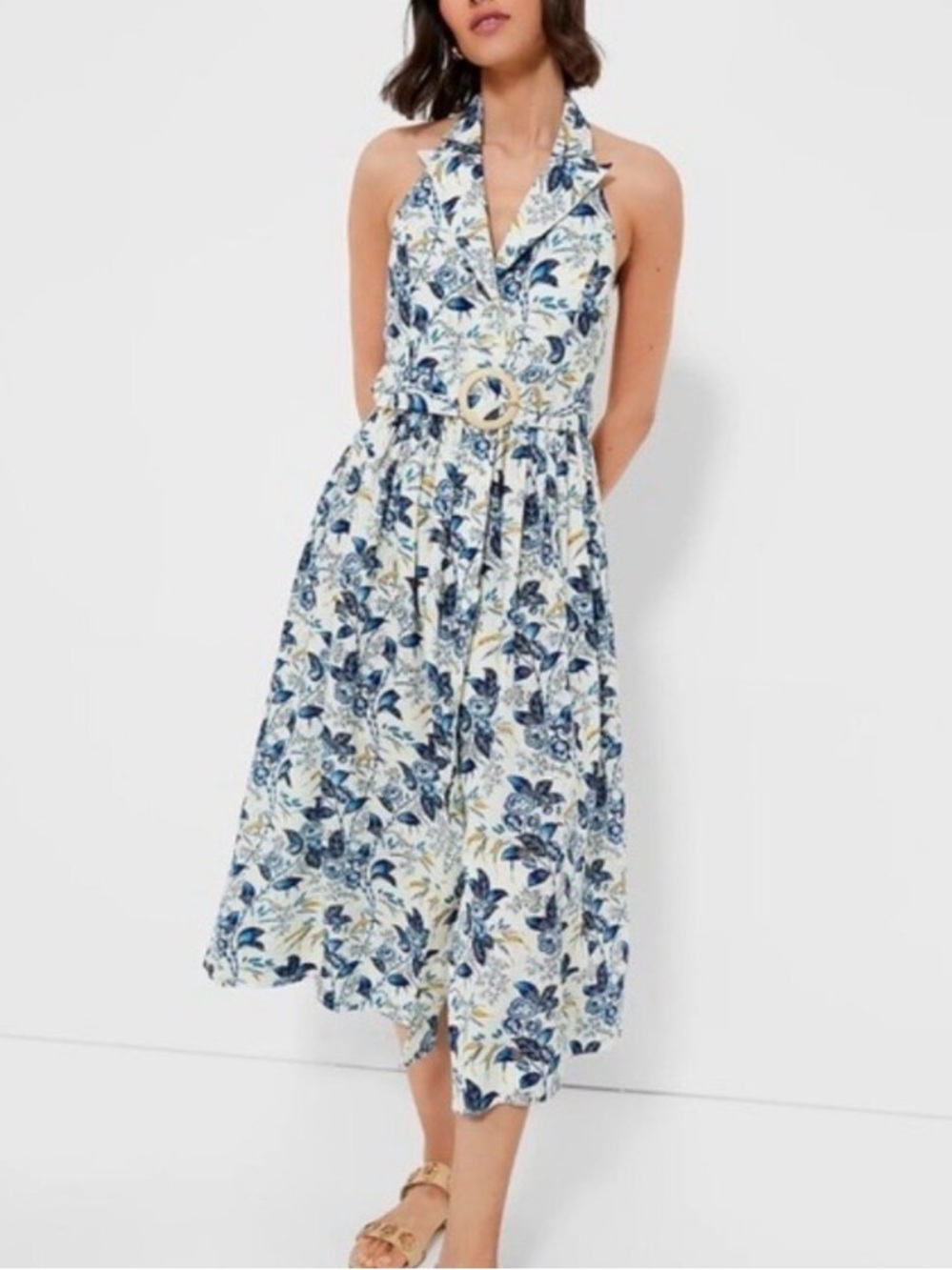 Tuckernuck Larkspur Blue White Floral Chintz Maxi Dress Size 10 | Missing Belt